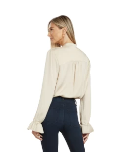 MAYA TUXEDO PLEATED BLOUSE GOLD -Trish Scully 185 2