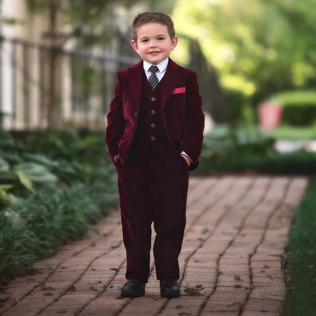BOYS BARCLAY SUIT BURGUNDY VELVET 3PC SET 5 BOYS BARCLAY SUIT BURGUNDY VELVET 3PC SET - Image 3