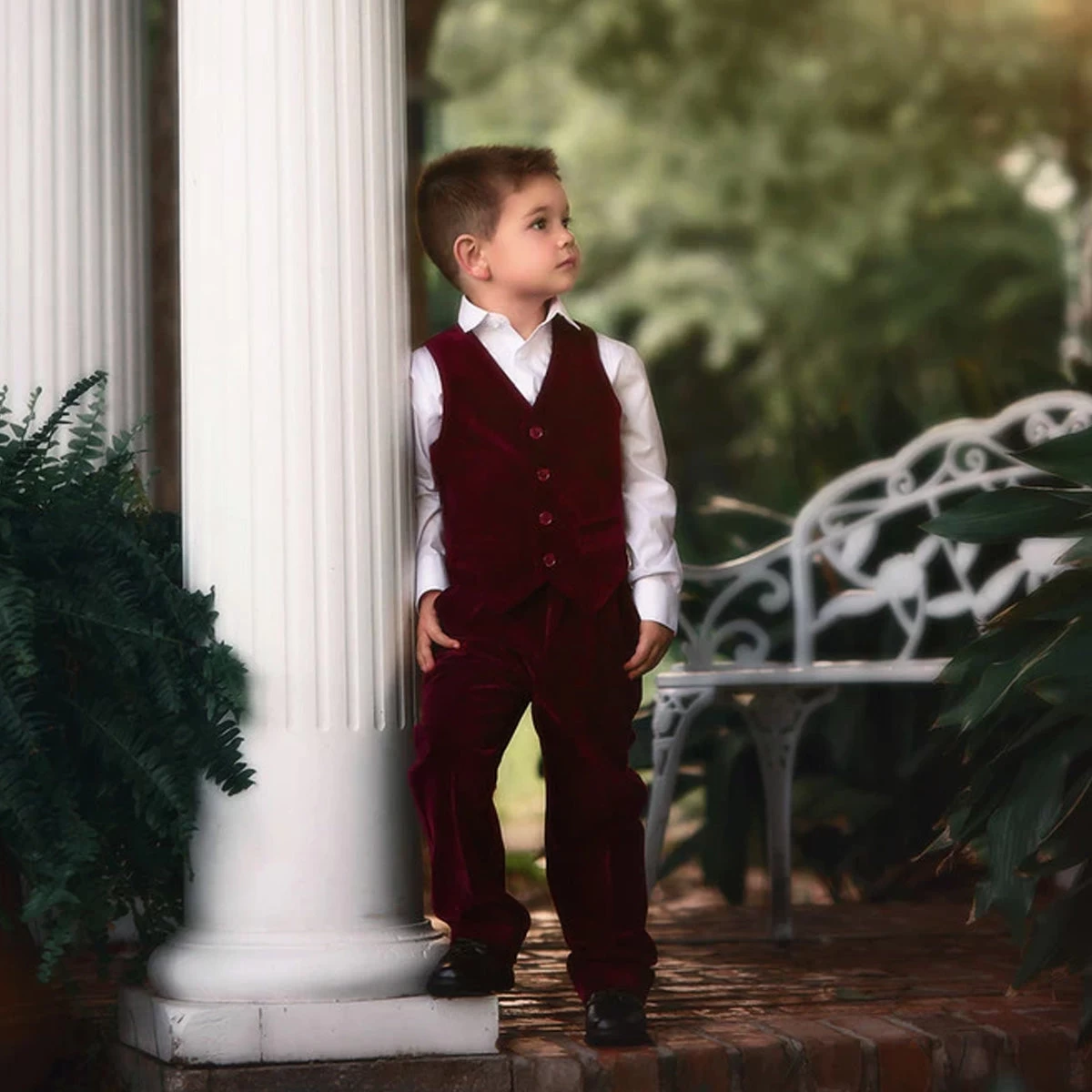 BOYS BARCLAY SUIT BURGUNDY VELVET 3PC SET 6 BOYS BARCLAY SUIT BURGUNDY VELVET 3PC SET - Image 4