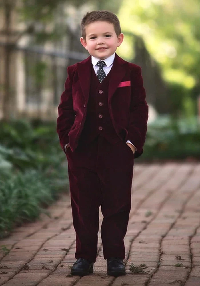 BOYS BARCLAY SUIT BURGUNDY VELVET 3PC SET 4 BOYS BARCLAY SUIT BURGUNDY VELVET 3PC SET - Image 2