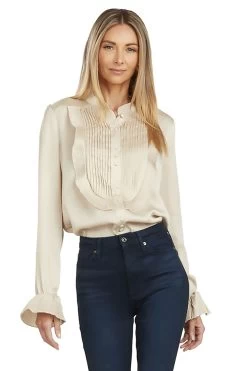 MAYA TUXEDO PLEATED BLOUSE GOLD