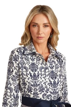 CONSTANCE MAXI DRESS NAVY DAMASK 20 CONSTANCE MAXI DRESS NAVY DAMASK -Trish Scully ConstanceMaxiNavyDamask 1681 WEB