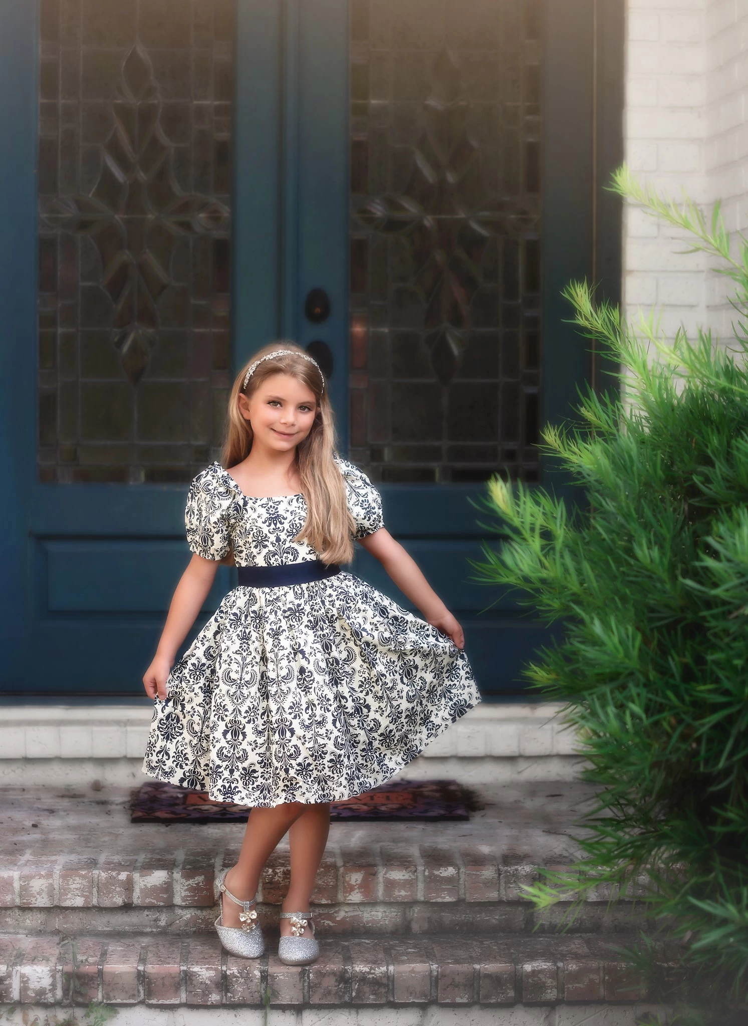 ARIELLE DRESS NAVY DAMASK 4 ARIELLE DRESS NAVY DAMASK - Image 2