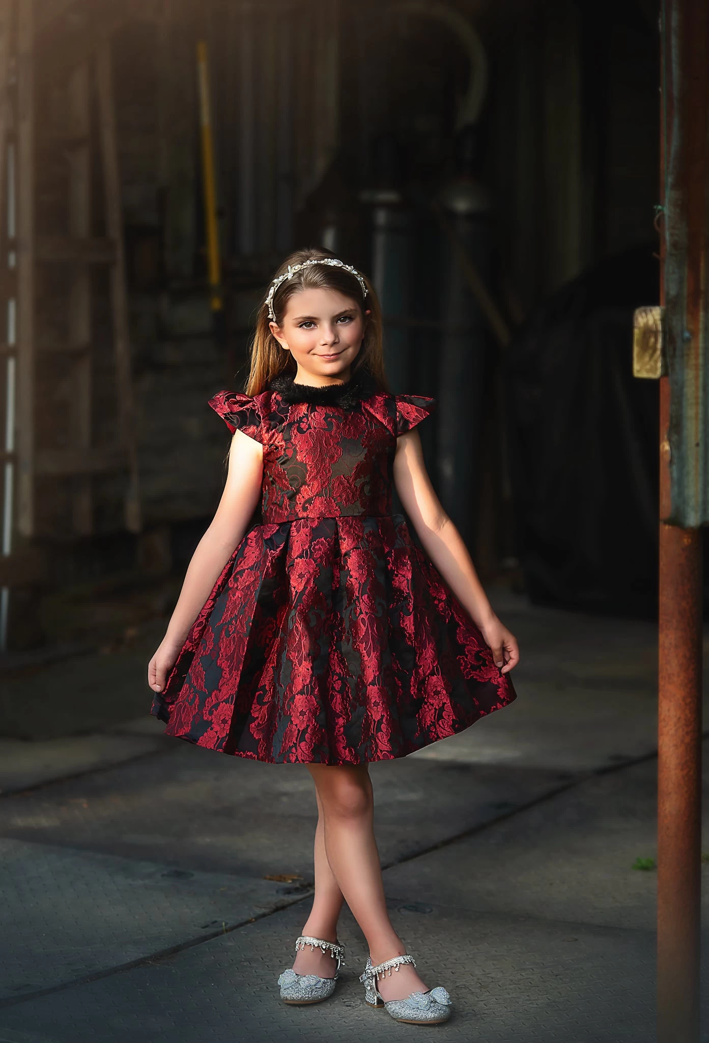 EVANGELINE DRESS CRIMSON JACQUARD 3 EVANGELINE DRESS CRIMSON JACQUARD