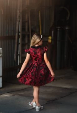 EVANGELINE DRESS CRIMSON JACQUARD 8 EVANGELINE DRESS CRIMSON JACQUARD -Trish Scully evangelinecrimnew3